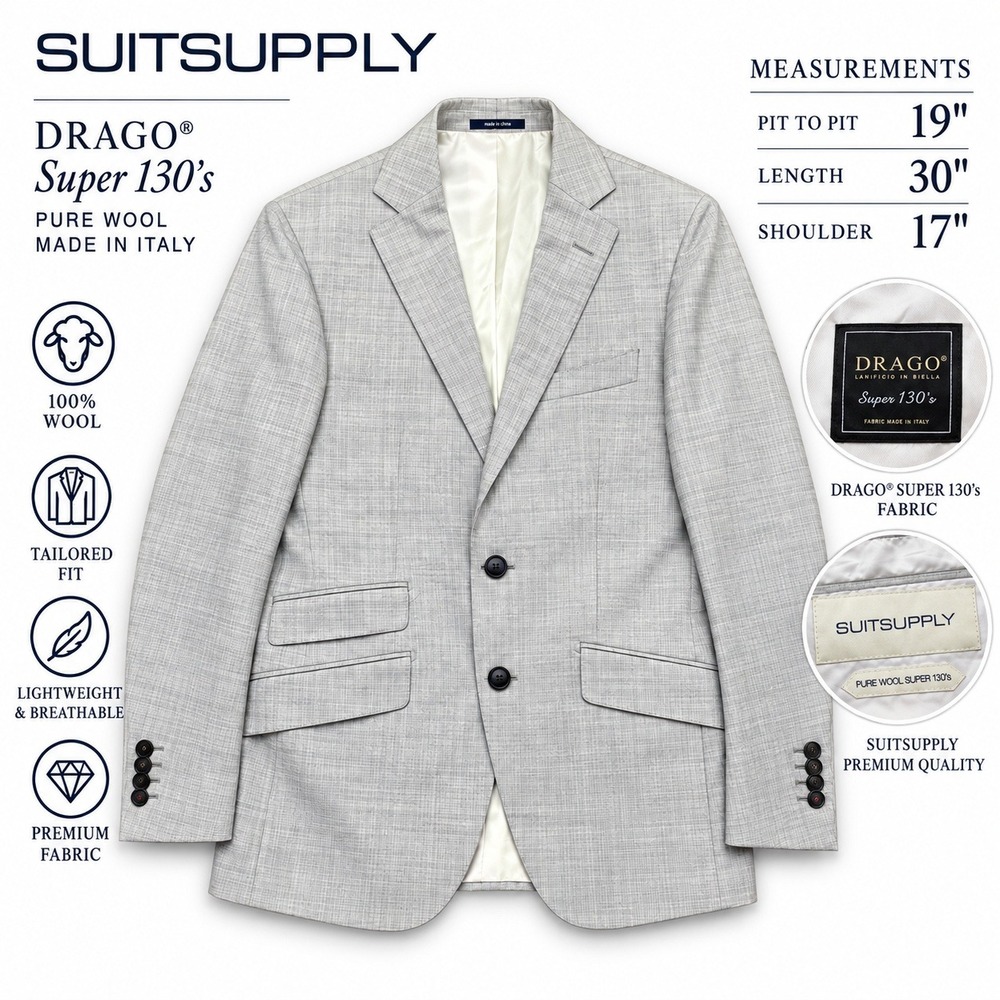 Suitsupply Sienna Int Gray Wool Blazer Jacket P4830I Drago Super 130s IT46 36R
